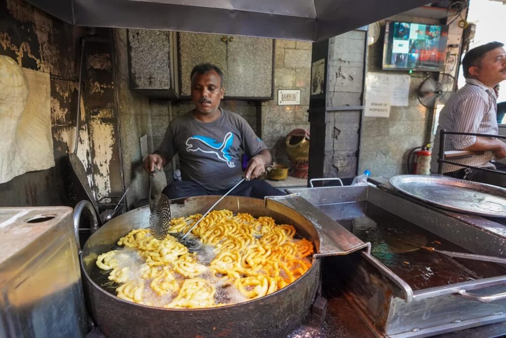 Jalebi cooking in Chandni Chowk, New Delhi. 