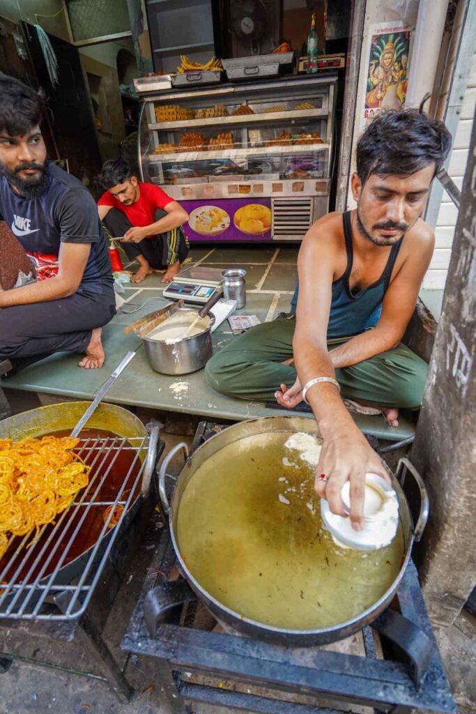 Jalebi fresh into the pot in Bikaner, Rajasthan. 
