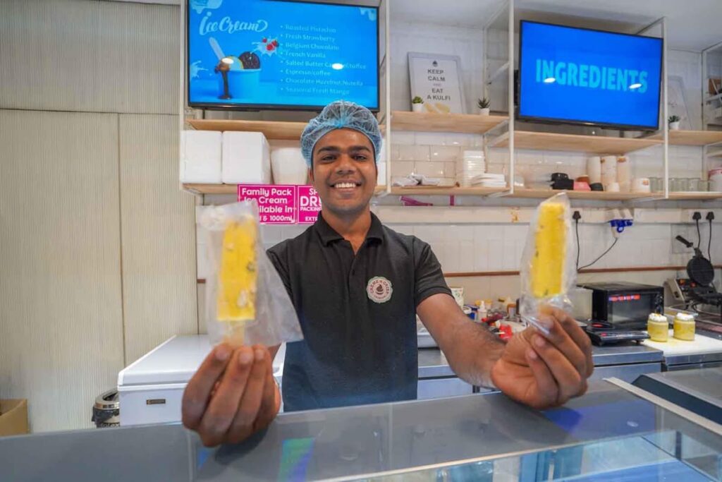 Kulfi at our favourite 'Creme & Crisp' Kulfi Bar in Connaught Place, New Delhi. 