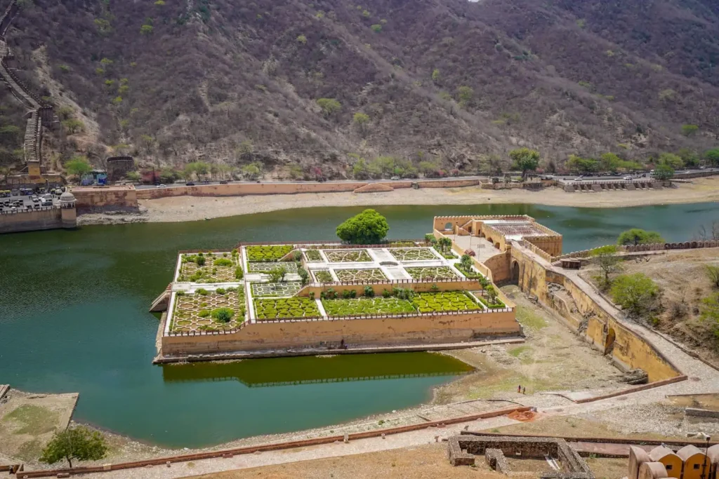 Amber Fort overlooking the lake from Elephant Stairs. 