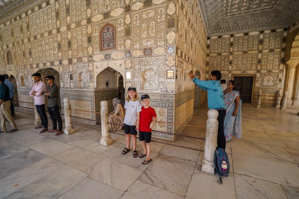 Outside the beautiful Sheesh Mahal (Mirror Palace) inside Amber Fort.