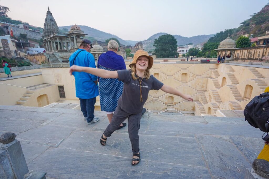 Amer Stepwell travel in India with kids.