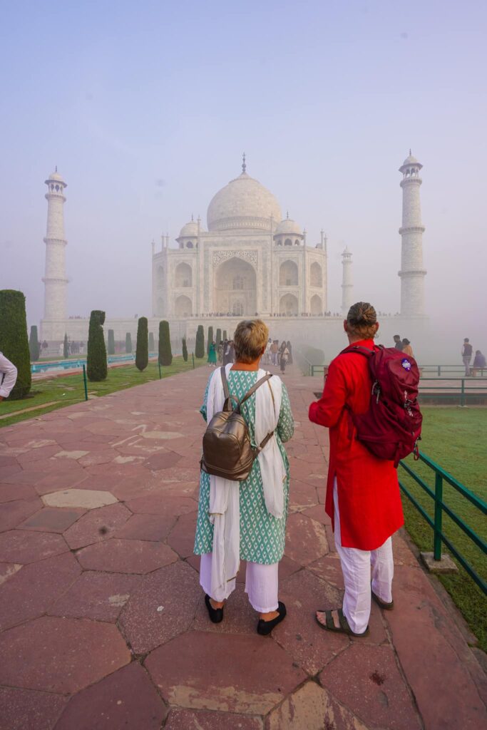 Visiting the Taj Mahal. 