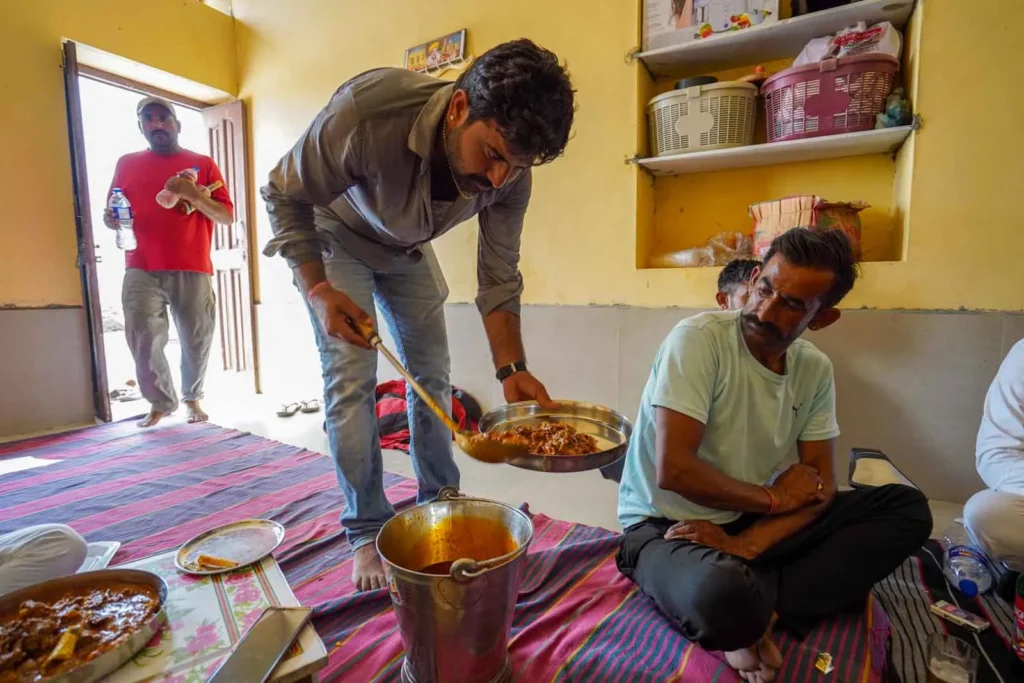Lal Maas being served at a local wedding food in Jaisalmer. 