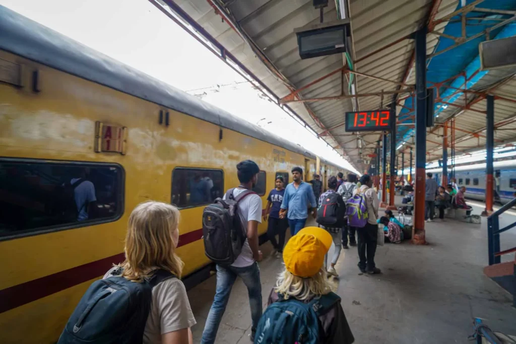 Finding our train at Delhi Station. 