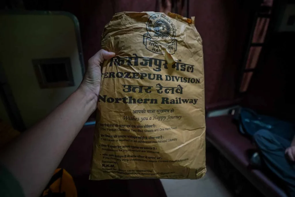 Bedding on a Sleep Train travel in India.