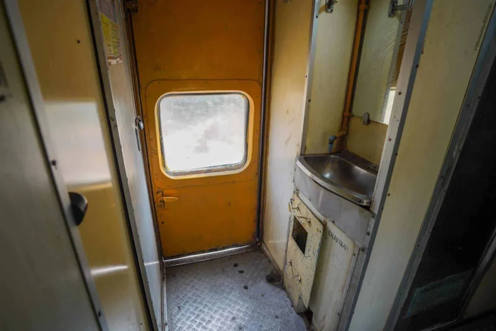 Toilets and hand washing on train in India. 
