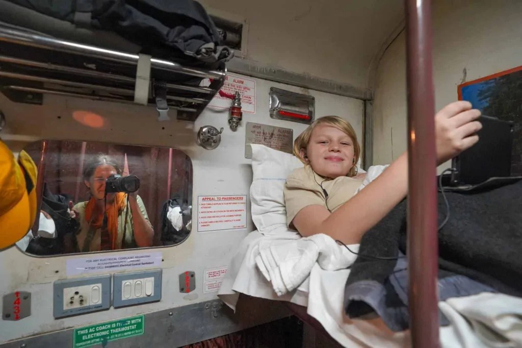 Train travel in India with kids. 