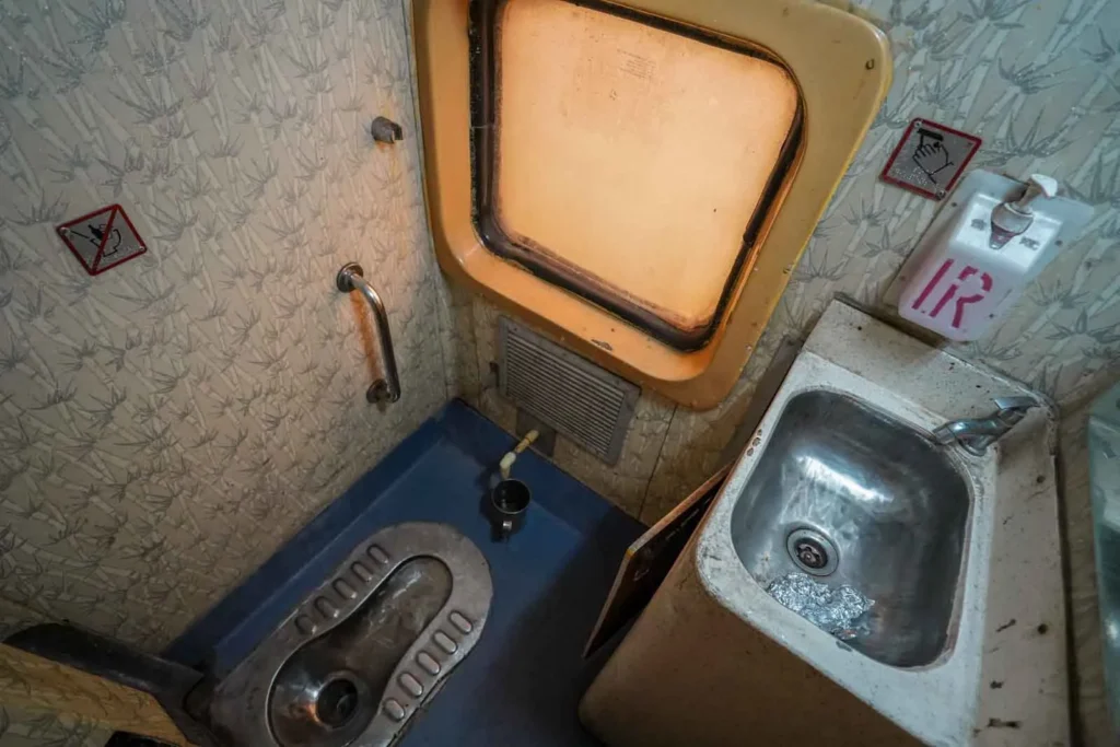 A clean but yes, squat toilet on board a train in Rajasthan.