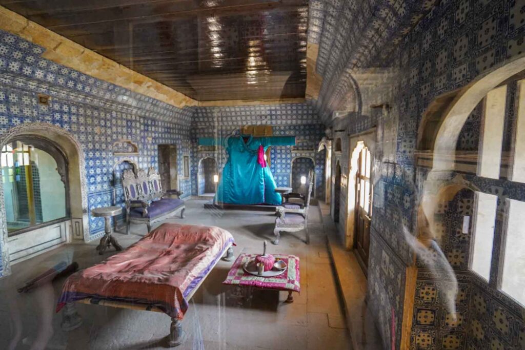 One of the incredible historic bedrooms of the palace inside Jaisalmer Fort. 