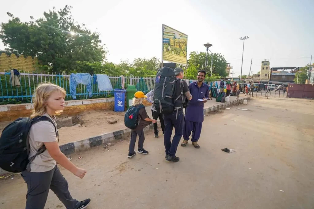 Being met by Nabu from Wanderlust Guesthouse just after sunrise at Jaisalmer Railway Station (JSM).