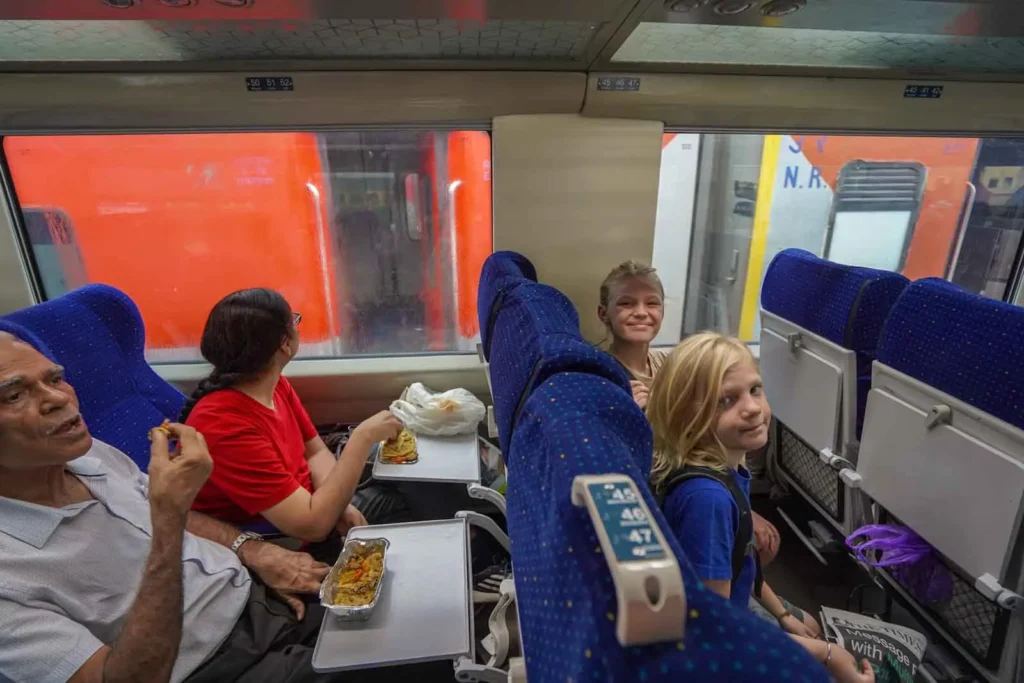 Taking the fast train Delhi to Varanasi.