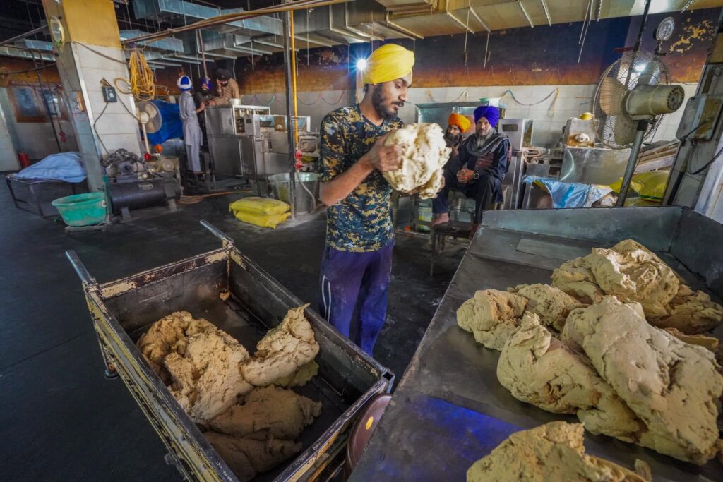 Dough being made for chapati at the Langar Community Kitchen at Golden Temple.