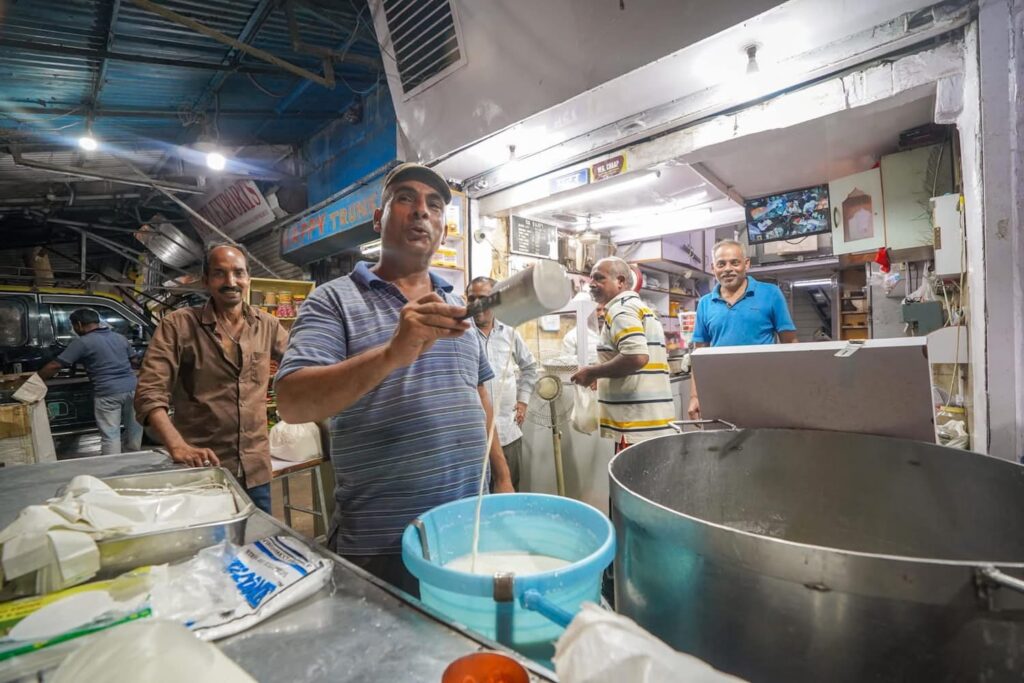 Fresh milk in Main Bazar, Paharganj in New Delhi. 