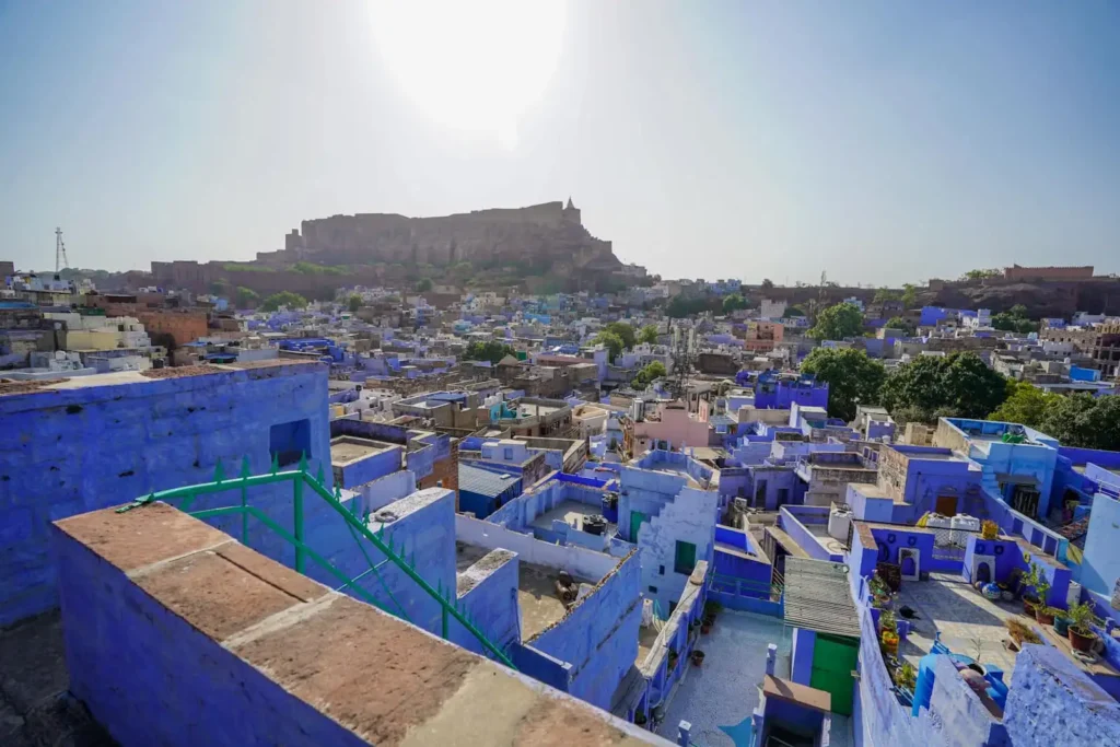 Blue, more blue and the magnificent Mehrangarh Fort in the city of Jodhpur, Rajasthan. 